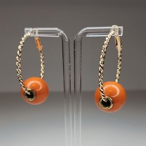 Gold and Orange Dangle Earrings with Chain Link Design